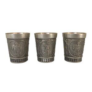 Set of 3 Grenningloh Pewter Waidmanns Heil (Hunters Hail) Shot Glasses